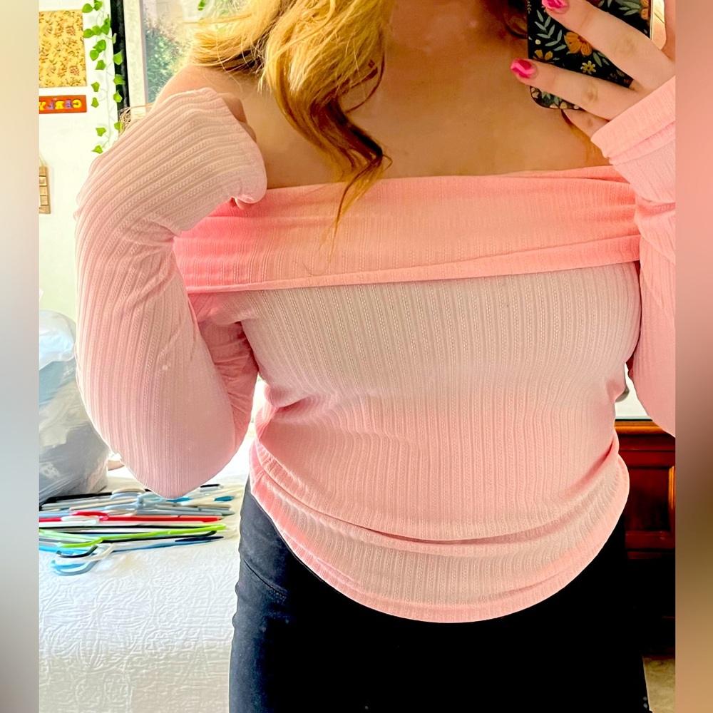 ROMWE Kawaii Off The Shoulder Foldover Front Ribbed Tee Knit